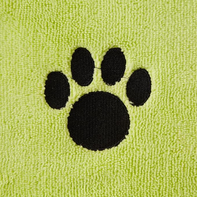 Bone Dry Pet Robe Collection, Embroidered Absorbent Microfiber Bath Robe with Adjustable Closure, for Dogs & Cats, Medium, Lettuce Green