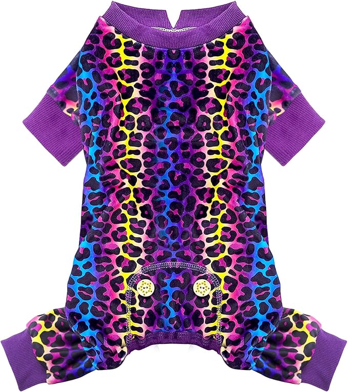 KYEESE Dog Pajamas Velvet Dog Pajamas Small Sized Dogs Soft Dogs Clothes Pjs with Leopard Pattern Stretchy Pet Jammies Coat Comfy Pet Onesie Costume, X-Large