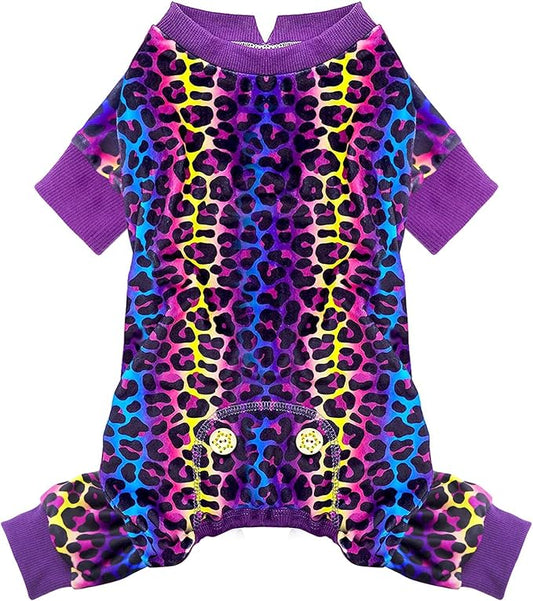 KYEESE Dog Pajamas Velvet Dog Pajamas Small Sized Dogs Soft Dogs Clothes Pjs with Leopard Pattern Stretchy Pet Jammies Coat Comfy Pet Onesie Costume, X-Large