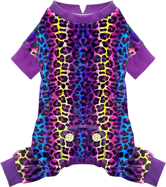 KYEESE Dog Pajamas Soft Dogs Clothes Pet Coat Velvet Dog Pajamas Small Sized Dogs Comfy Doggie Jammies Onesie Stretchy Doggie Pjs Pet Costume with Leopard Pattern, Small