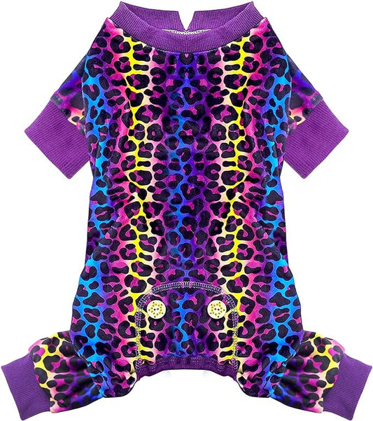 KYEESE Dog Pajamas Soft Dogs Clothes Pet Coat Velvet Dog Pajamas Small Sized Dogs Comfy Doggie Jammies Onesie Stretchy Doggie Pjs Pet Costume with Leopard Pattern, Small