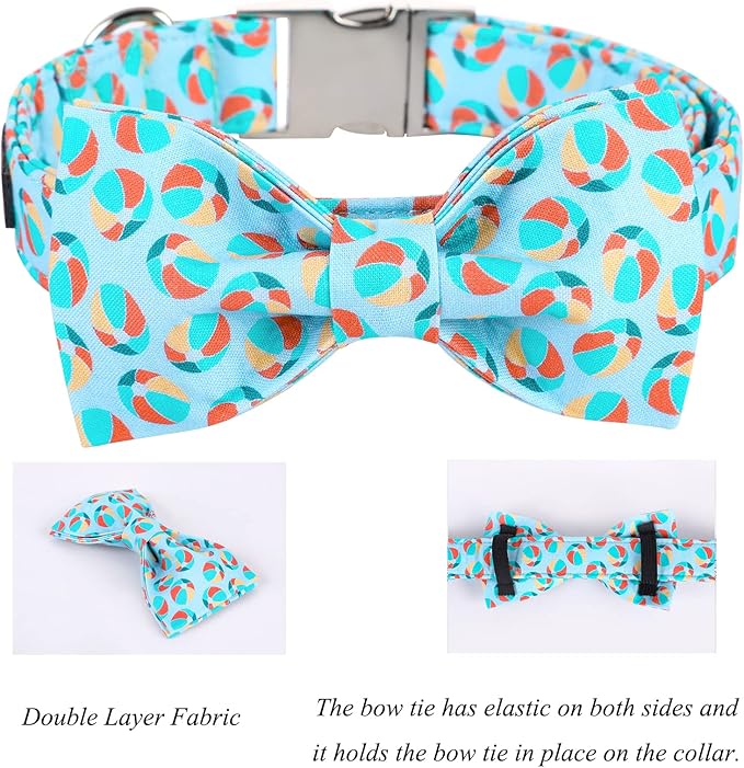 Lionet Paws Summer Dog Collar with Bowtie - Cute Cotton Detachable Bowtie Dog Collar with Metal Buckle for Large Dog Girl Boy, L, Neck 16-24in