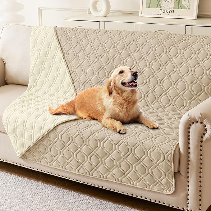 hyha Waterproof Dog Bed Blanket, Soft Pet Blankets, Waterproof Couch Cover for Dogs, Reversible Sofa Covers Washable for Furniture (68x82 Inch, Taupe/Beige)