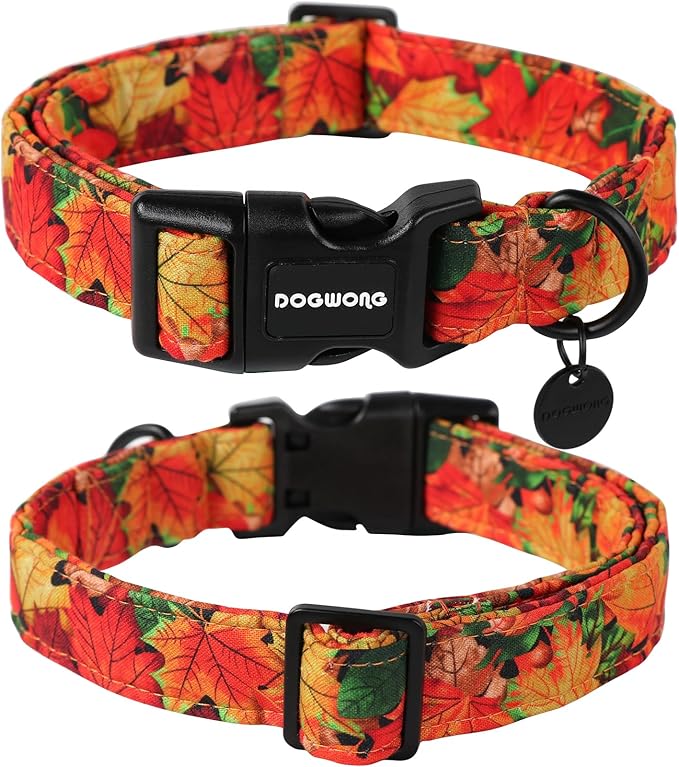 DOGWONG Cotton Dog Collar, Heavy-Duty Fall Dog Collar Durable Soft Fabric Pet Dog Collars Cute Halloween Puppy Necklace for Small Medium Large Dogs