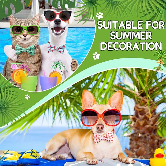 50 Pieces Summer Collar Dog Bow Ties Hawaiian Dog Collar Accessories for Dogs Bow Ties Attachment with Elastic Bands Dog Collar Detachable Charms for Dogs Collar Accessories Summer Hawaiian Costume