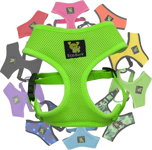 EcoBark Dog Harness - Eco-Friendly Max Comfort Harnesses - Luxurious Soft Mesh Halter - Over The Head Harness Vest- No Pull and No Choke for Puppy, Small Breeds & Medium Dogs (Large, Green)
