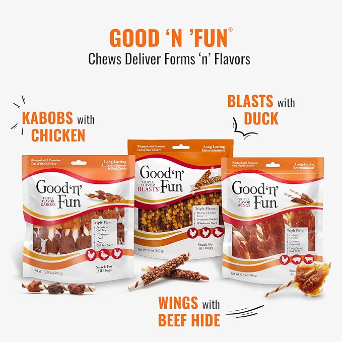 Good N Fun Triple Flavor Kabobs 48 Ounce, Rawhide Snack for All Dogs (2 Pack)