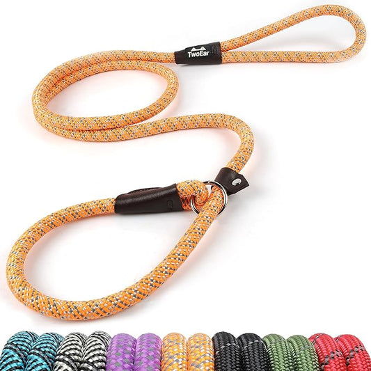 TwoEar Dog Leash Dog Slip Rope Leash 1/2" x 6FT Dog Training Leash Heavy Duty Strong Slip Lead Highly Reflective Threads for Small Medium and Large Dogs(Orange)