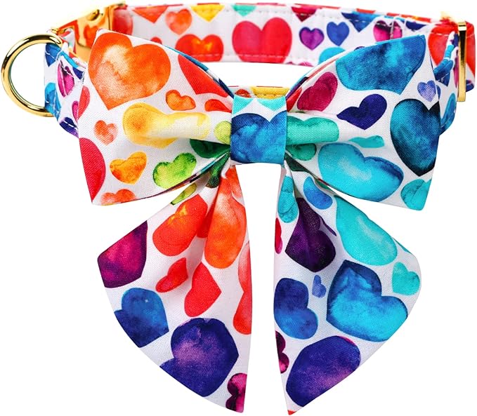 Lionet Paws Valentines Day Dog Collar with Bowtie, Dog Sailor Bow Collar with Metal Buckle for Dogs and Cats, Adjustable Comfortable Dog Collar Girl Gift, S, Neck 10-16 in