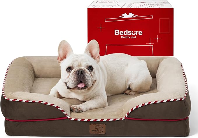 Bedsure Orthopedic Dog Bed for Medium Dogs - Waterproof Dog Sofa Beds Medium, Supportive Foam Pet Couch Bed with Removable Washable Cover, Waterproof Lining and Nonskid Bottom, Brown