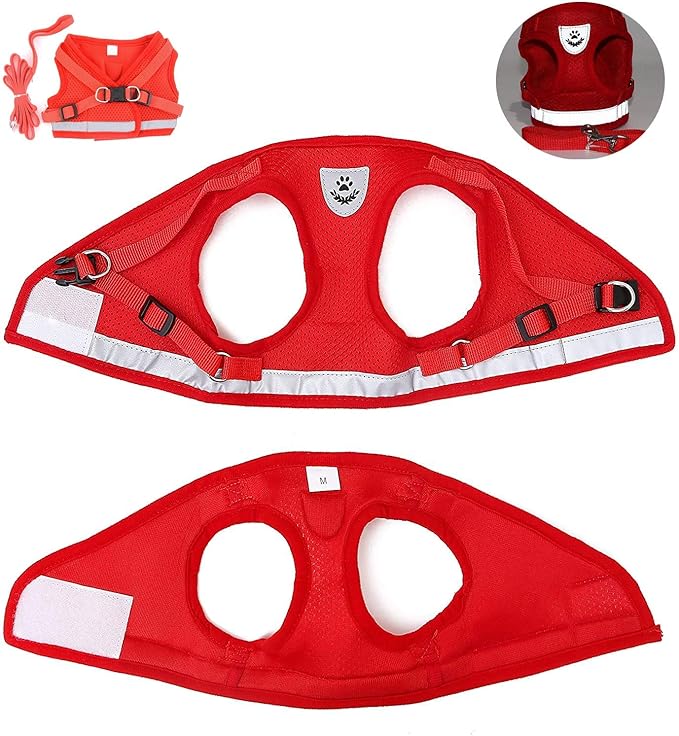 FEimaX Dog Harness and Leash Set for Walking, Soft Mesh Adjustable Easy Control Lightweight Cat Vest Harnesses with Reflective Strips, Escape Proof Small Dogs Cats Vests (Red, X-Large)