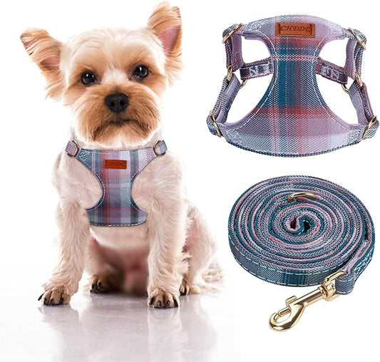 CHEDE No Pull Plain Pattern Dog Harness- Lightweight and Soft Dog Harness, Adjustable Small Dog Harness and Leash Set, with Dog Leash, Suitable for Puppy Small and Medium-Sized Dog