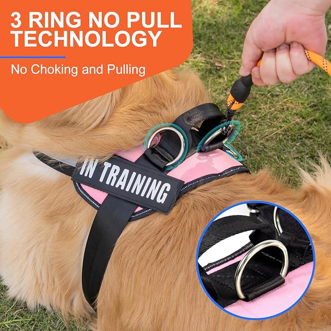 Essential Dog Harness, No Pull Pet Harness with 3 Side Rings for Leash Placement, No Choke, Reflective, Adjustable Pet Vest, Easy On-Off & Improved Control Handle (Pink, S(Neck:14-18",Chest:16-21"))