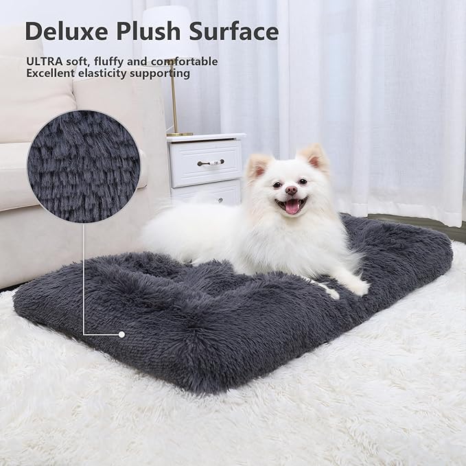Vonabem Medium Dog Bed Crate Pad 30 inch, Washable Puppy Crate Beds for Medium Small Dogs Cats, Plush Soft Pet Beds, Dog Mats for Sleeping, Kennel Pad Dark Grey