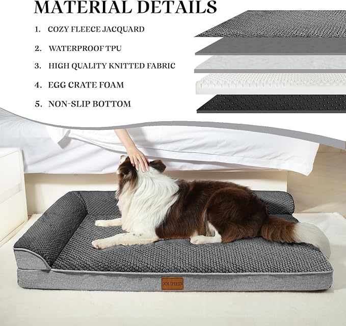 Orthopedic Jacquard Dog Bed for Large Dogs, Waterproof L Shaped Large Pet Sofa Bed with Washable Removable Cover, Non-Slip Soft Warm Comfortable Pet Couch Sleep Mat, 36''X24'' Grey