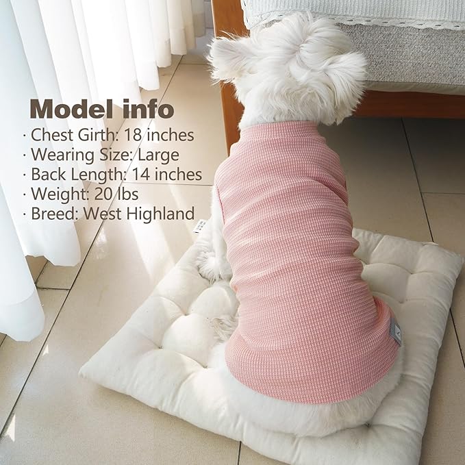 KYEESE 2Pack Waffle Dog Shirts for Small Dogs Stretchy T-Shirts Lightweight Tank Top Sleeveless Striped Vest Breathable Cat Tee, Medium, Pink+Striped