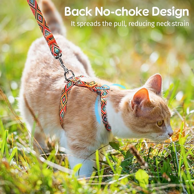 Dooradar Cat Harness and Leash, Escape Proof Adjustable Kitten Vest, Lightweight Soft Pet Straps, Easy Wearing for Small Medium Kitty Safe Walking Travel Control, Orange & Black, S