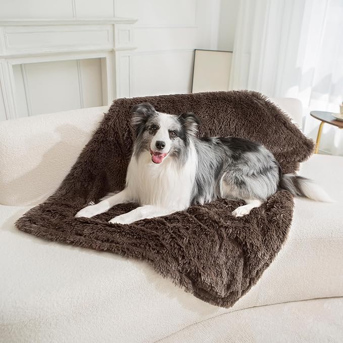 gogobunny Waterproof Dog Blanket for Large Dogs, Cats, Puppy, Reversible Faux Fur Pet Throw Blanket, Washable, Calming Furniture Protection for Sofa Bed (33x77 Inch (Pack of 1), Chocolate)