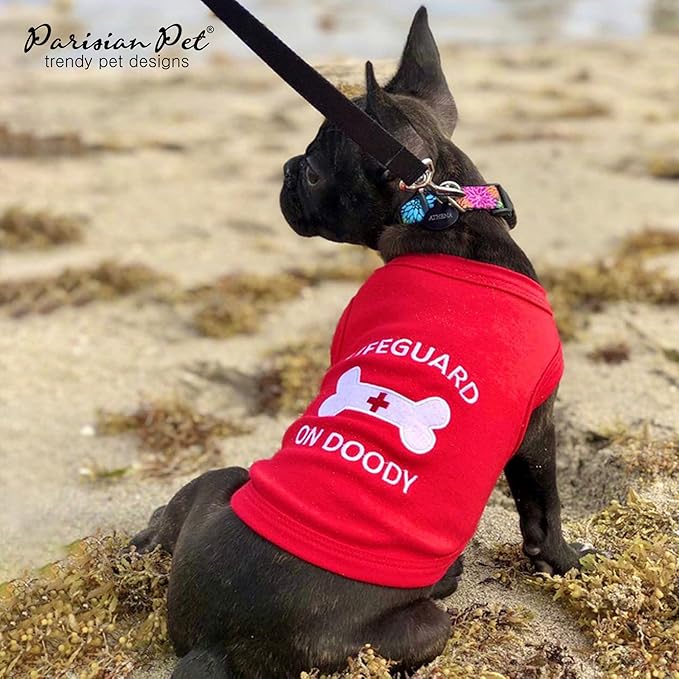 Parisian Pet Dog Tshirt - Embroidered “ Lifeguard on Doody “ Boy Dogs Apparel - Pure Cotton and Lightweight Dog Clothes - Red Doggy Tee Shirts - Machine Washable Shirt for Large Dogs - XL3