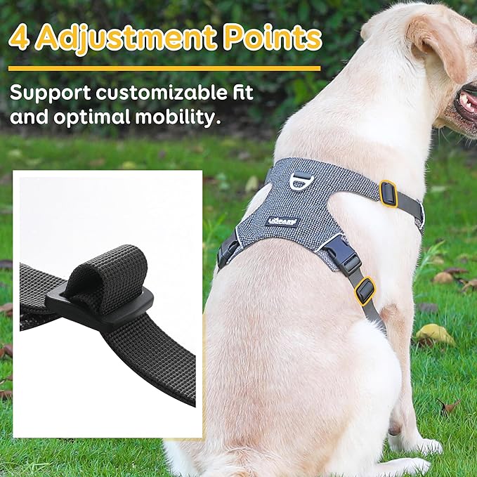 Dog Harness, Easy Walk Pet Harness No Pull with 2 Leash Clips, Reflective Running Soft Padded Adjustable Puppy Vest, Heavy Duty Seatbelt Harness for Car for Medium Large Dogs (Black, XL)