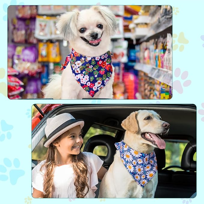 Amylove 120 Pcs Dog Bandanas Bulk Holiday Triangle Dog Pack Puppy Kerchief Bandana Adjustable Pet Scarf for Pet Cat Costume Accessories Decor Summer(Flower)
