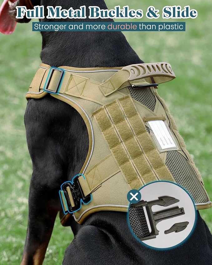 Reflective Service Dog in Training Vest Harness Leash Set for Extra Large Dogs, Adjustable Heavy Duty Brown Padded Dog Harness, with Front Clip and Metal Buckles Do Not Pet for Training, Hiking