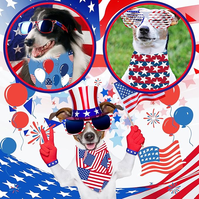 Eccliy 20 Pcs 4th of July Dog Bandanas for Pets Memorial Day Dog Bandanas Gifts Independence Day Pet Scarf Washable Triangle Bibs American Flag Patriotic Adjustable Pet Kerchief for Cat