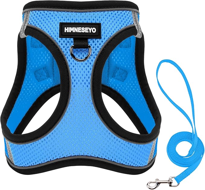 Dog Harness and Leash Set, Dog Harness for Dogs No Pull, No-Chock Step-in Reflective Breathable Lightweight Easy Walk Vest Harnesses with Safety Buckle for Small Medium Dogs, Cats (Light Blue, S)
