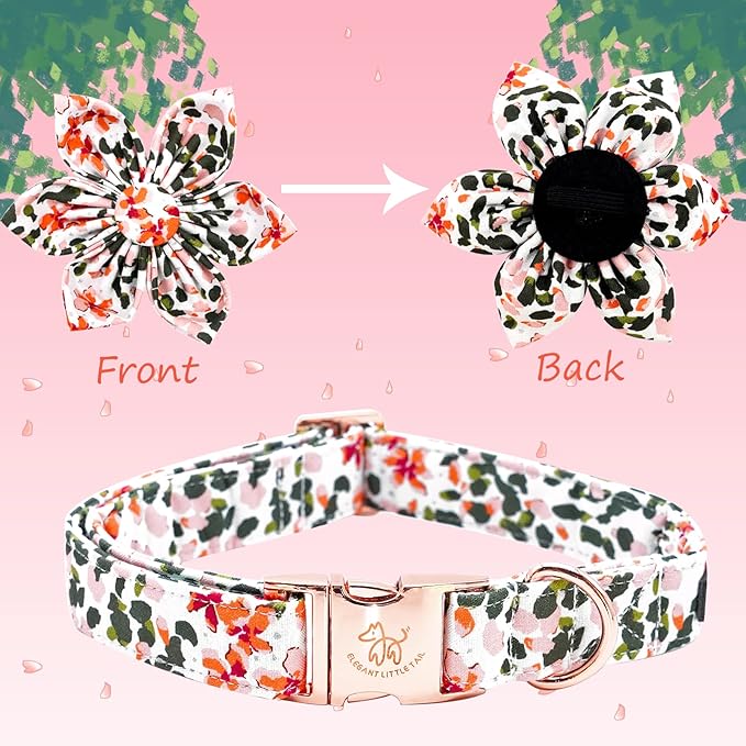 Elegant little tail Dog Collar, Dog Collar with Bowtie, Spring Flower Cute Pink Pet Collar Bow Dog Collars Adjustable Dog Collar for Small Dogs