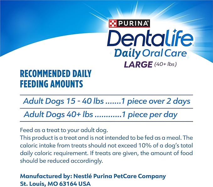 DentaLife Daily Oral Care Dog Treats for Large Dogs 40 plus lbs., Chewy Dental Treat to Freshen Breath and Fight Tartar, Chicken Flavor, 36 oz. each, 30 Chews each/60 Total Chews - 30 ct. Pouch