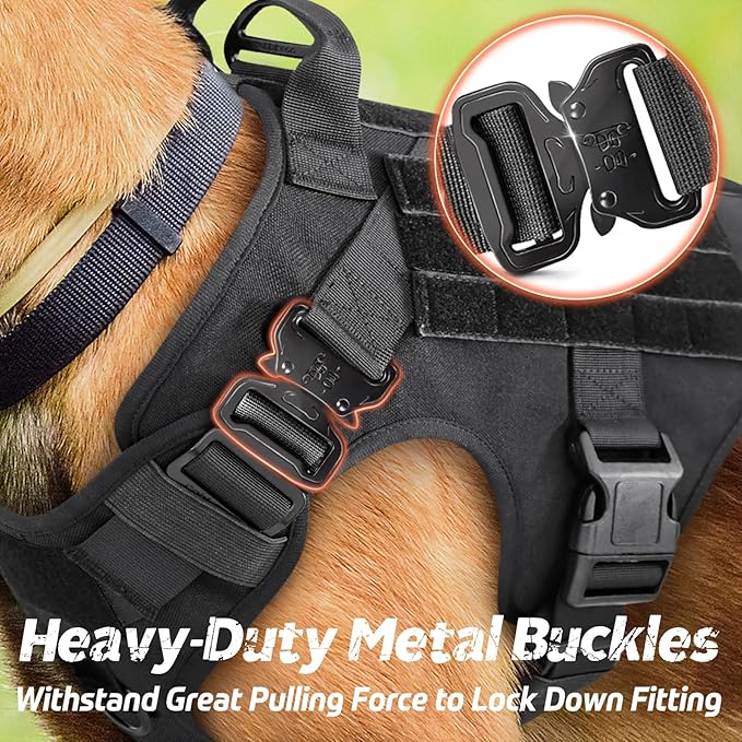 rabbitgoo Tactical Dog Harness for Small, Heavy Duty Pet Harness with Handle, No-Pull Service Vest Small Breed, Adjustable Military Dog Vest for Training Hunting Walking, Black, S