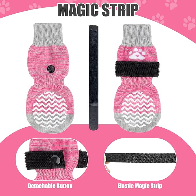 PUPTECK Non-Slip Dog Socks Double Sides Grips for Hardwood Floors Prevents Licking, Dog Shoes for Hot Pavement Booties for Senior Small Medium Large Dogs