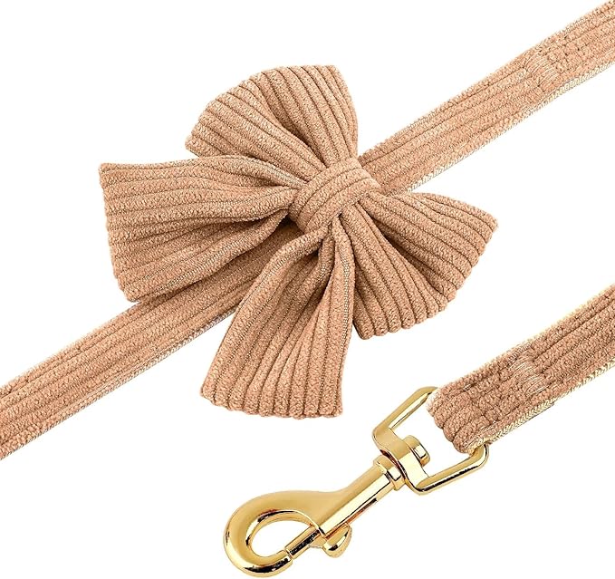 Didog Dog Collar and Leash Set with Bowtie, Girl Dog Collars Metal Buckle Adjustable for Small Medium Dogs(Brown, M)