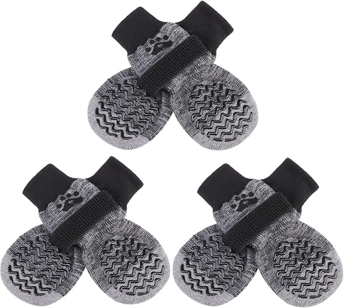 PUPTECK Non-Slip Dog Socks Double Sides Grips for Hardwood Floors Prevents Licking, Dog Shoes for Hot Pavement Booties for Senior Small Medium Large Dogs