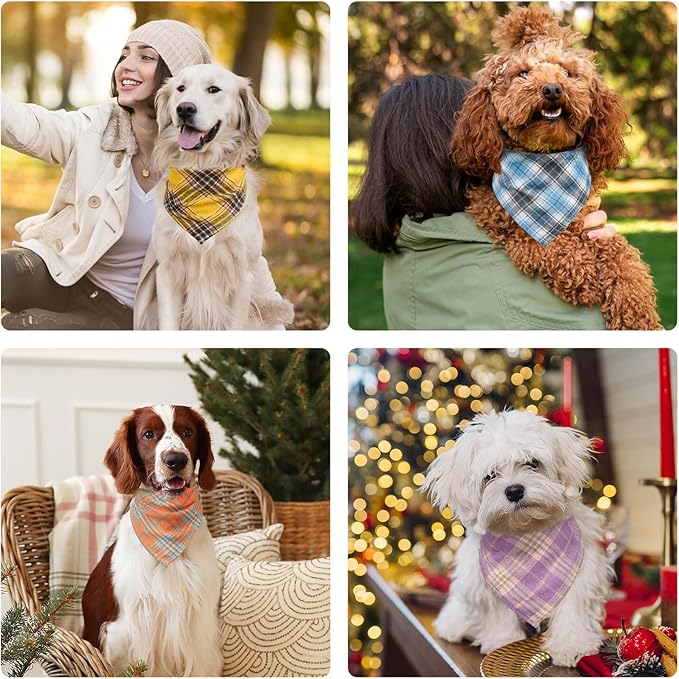Segarty 30 Pack Dog Bandanas, 22.8"x15.7" Triangle Plaid Bibs Pet Scarf Accessories Bulk for Medium Small Dogs Cats Large Puppy Dogs, Adjustable Washable Reversible Boy Pets Birthday Kerchief