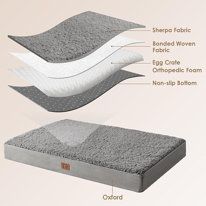EHEYCIGA Orthopedic XL Dog Beds for Extra Large Dogs with Removable Washable Cover for Crate, Light Grey, 41x27