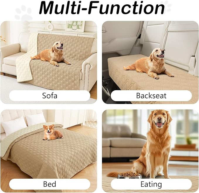 hyha Waterproof Dog Bed Blanket, Soft Pet Blankets, Waterproof Couch Cover for Dogs, Reversible Sofa Covers Washable for Furniture (82x120 Inch, Camel/Beige)