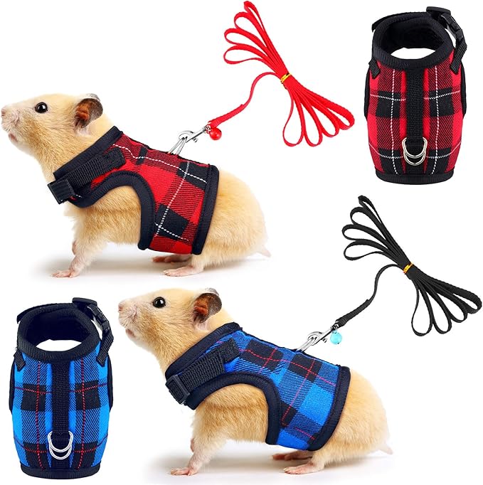 2 Pieces Guinea Pig Harness and Leash with Safety Bell Adjustable Hamster Ferret Harness and Leash Set No Pulling Walking Vest for Ferret Chinchilla and Similar Small Animals(S, 6-7 Inch Chest)