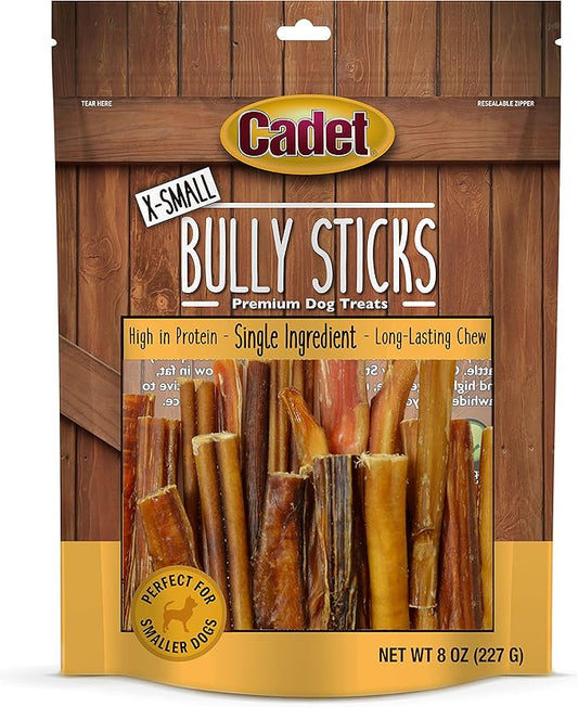 Cadet Bully Sticks for Extra-Small Dogs, All-Natural Beef Pizzle, Rawhide-Free Long-Lasting Dog Chews for Aggressive Chewers, 8 oz