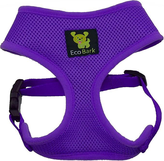 EcoBark Dog Harness - Luxurious Soft Mesh - Eco-Friendly Over The Head Vest Harness - No Pull & No Choke Design - Padded Breathable Body Halter - for Puppy, Toy & Small Breeds (Purple, Small)