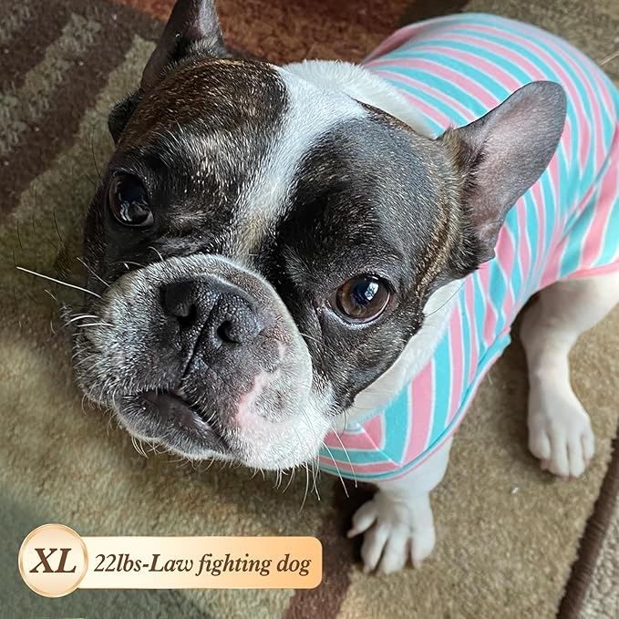 KYEESE 2Pack Dog Shirts Striped T Shirt Soft Tee for Small Dogs Cotton Tank Top Clothes Lightweight Sleeveless Dog Vest, X-Large,Pink+Striped