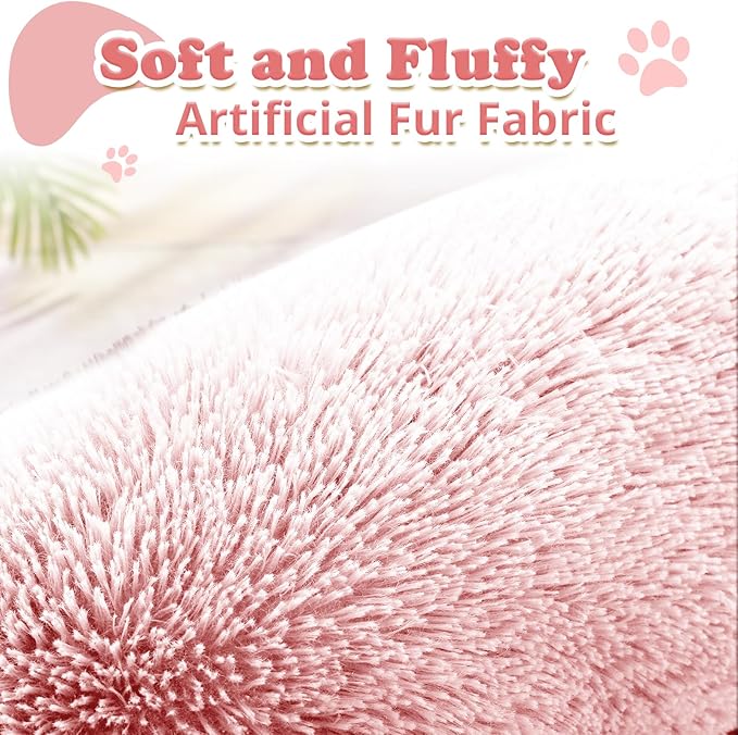 JOLLYVOGUE Dog & Cat Bed, Calming Anti-Anxiety Pet Bed for Small Dogs, Fluffy Donut Cushion for Small and Medium Pets (20")