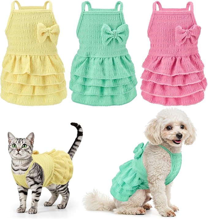 3Pcs Dog Summer Dresses Dog Camisole Dress with Tiered Skirt Pet Tiered Dress Summer Spring Clothes Pullover Vest Skirt for Small Medium Dogs S