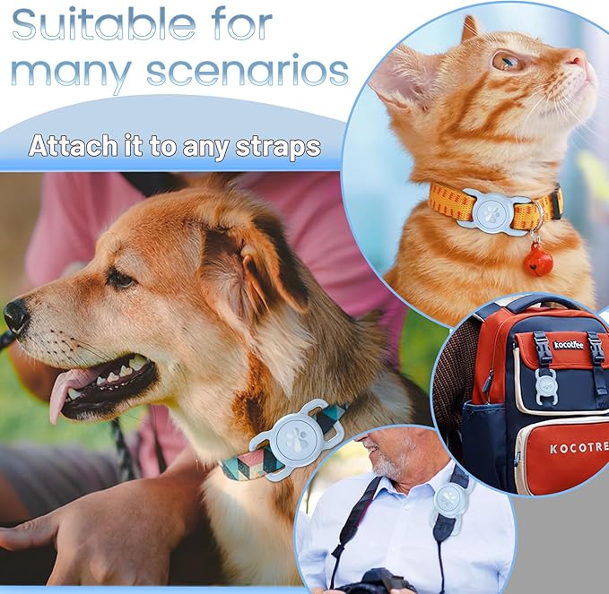 Dog Airtag Holder, Waterproof Airtag Holder for Dog Collar, Fit Most of Collar Widths, Silicone Full Body Covered Anti-Lost Protective Air Tag Case, Ease of Installation, 1 Pack Light Blue