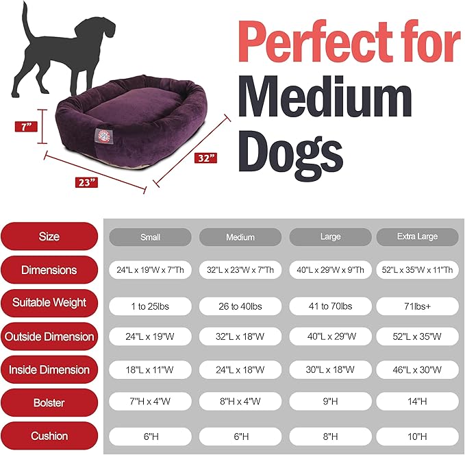 Majestic Pet 32 Inch Micro Velvet Calming Dog Bed Washable 32x23x7 (inch) – Cozy Soft Round Donut Dog Bed with Spine for Head Support - Pet Bed Medium – Aubergine (2025)