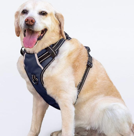 No Pull Dog Harness, Reflective Walking Dog Harness with Easy Control Handle and Front & Back Clips,Adjustable Breathable Soft Padded Dog Vest Harness for Large Medium Small Dogs,Black,L