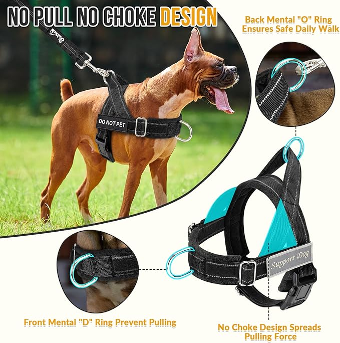 SlowTon No Pull Dog Harness - Heavy Duty Dog Harness and Leash Set for Medium Large Dogs, Reflective Tactical Harness with Soft Padded and Front Clip for Easy Walk and Training (Black S)