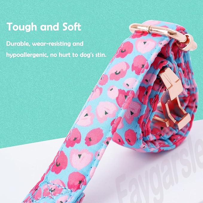 Faygarsle Blue Pink Dog Collar for Small Medium Large Dogs Cute Puppy Collars for Female Dogs Floral Dog Collars for Summer Spring Wedding Necklace Girl Dog Collar S