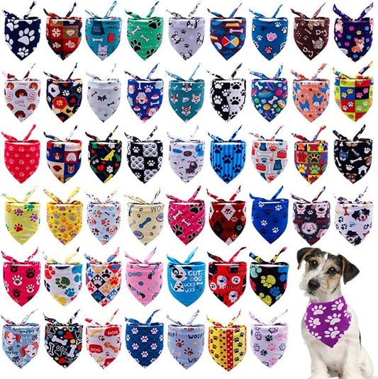 100PCS Small Dogs Bandanas Bulk Pet Summer Bandanas Paw Bone Pack Cat Kerchief Washable Triangle Bibs Head Scarves Scarfs Random Patterns for Boys and Girls Medium Puppies Grooming Accessories