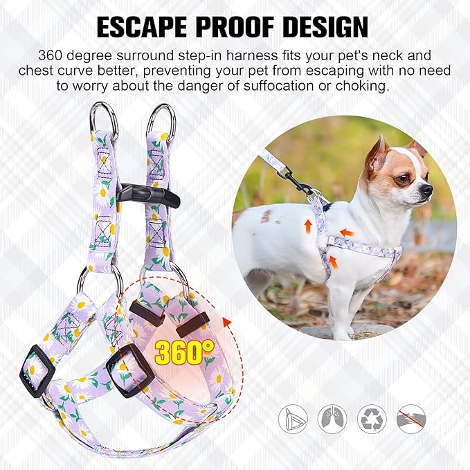 BEAUTYZOO No Pull Dog Harness and Leash Set - Adjustable Step-in Puppy Harness for Small Medium Large Dogs, Escape Proof Soft Nylon Vest with Double D Ring for Walking Running Training, Purple XS